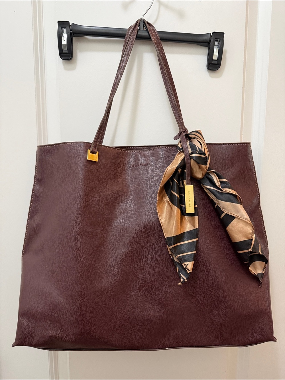 Ivanka Trump Burgundy Tote with Black and Gold Scarf Accent
